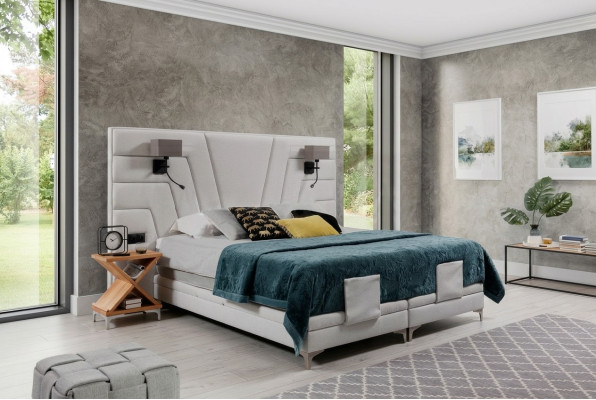 Postel Postele Manželská postel Ložnice Kůže Polštář Textil Hotel + Lampy