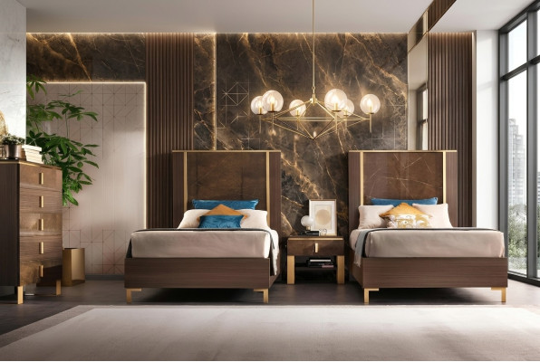 2x Bett + Nachttisch 3 tlg. Schlafzimmer Set Designer Luxus Schlafzimmer