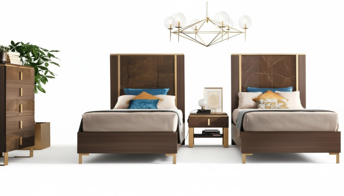 2x Bett + Nachttisch 3 tlg. Schlafzimmer Set Designer Luxus Schlafzimmer