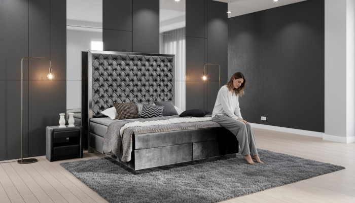 Boxspring Bett Schlafzimmer Set 3tlg Textil Bett 2x Nachttisch Design Betten Neu