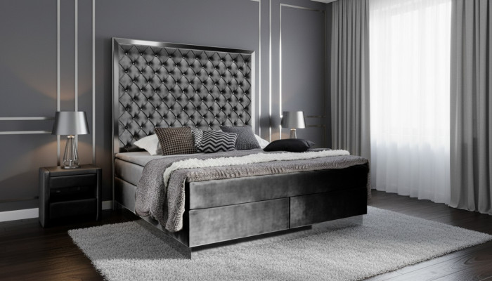 Boxspring Bett Schlafzimmer Set 3tlg Textil Bett 2x Nachttisch Design Betten Neu