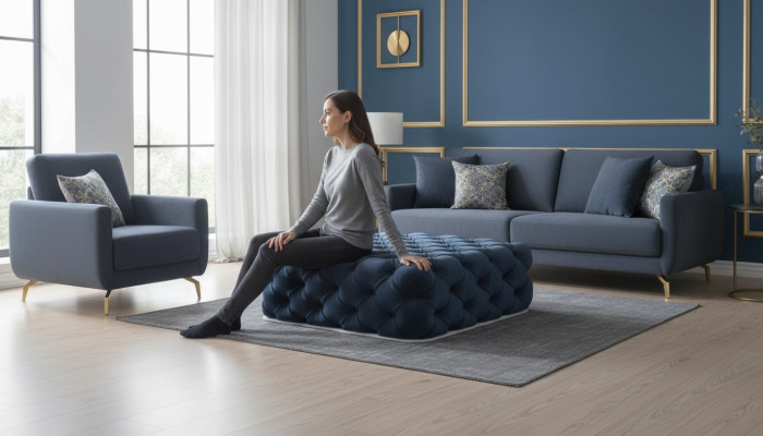 Klasická pohovka Chesterfield Design Lux Hocker Textilní podnožka Ottomane 120x120