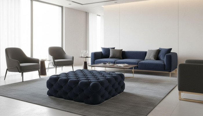 Klasická pohovka Chesterfield Design Lux Hocker Textilní podnožka Ottomane 120x120