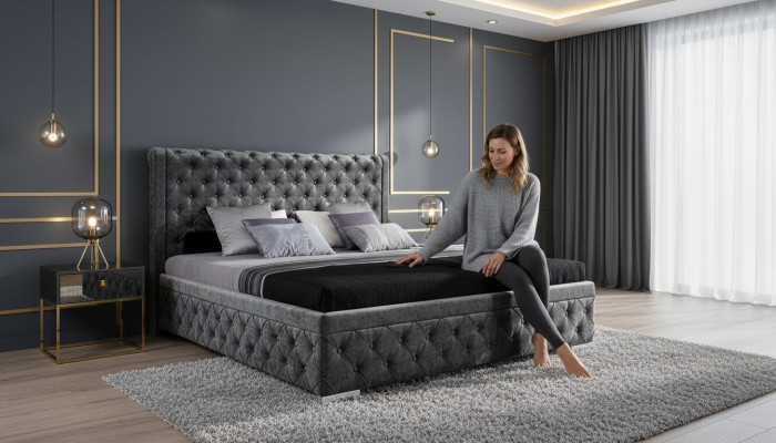 Bettgestell Stoff Möbel Luxus Betten Bett Textil Schlafzimmer Design Textil Neu