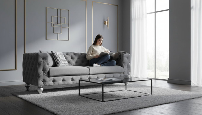 Dreisitzer Stoff Wohnzimmer Grau Design Sofa Sofas Samt xxl big Polster Couchen