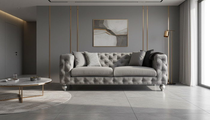 Dreisitzer Stoff Wohnzimmer Grau Design Sofa Sofas Samt xxl big Polster Couchen