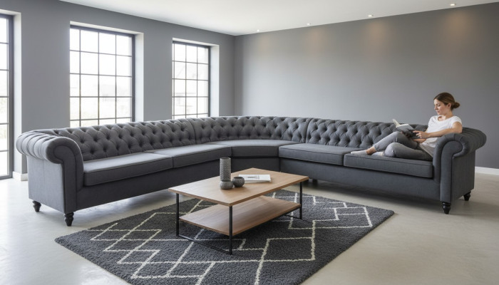 Ecksofa Sofa Design Chesterfield Couch Textil Stoff Wohnlandschaft Garnituren