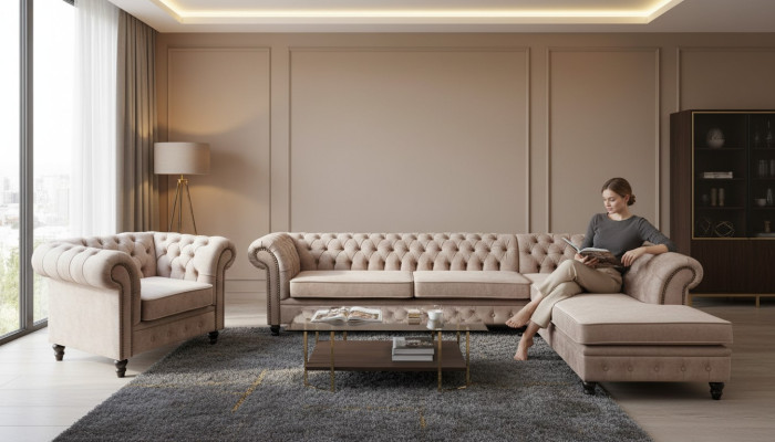 Chesterfield Klassische Wohnzimmer Möbel Ecksofa Sofa Couch Polster