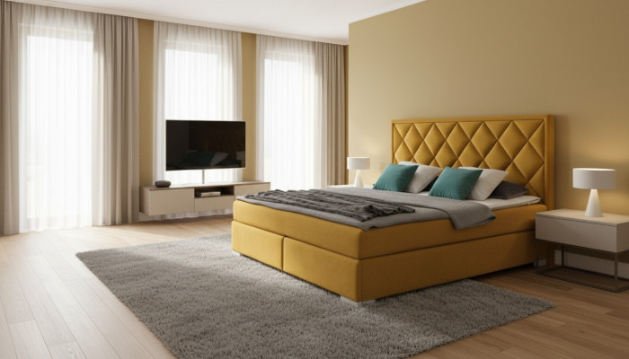 Ložní textilie Ložnice Design nábytek Moderní Luxusní postele 180x200 žlutý samet nový