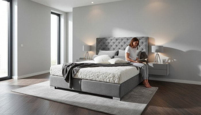 Chesterfield Boxspring Bett Textil Schlafzimmer Möbel Moderne Betten Stoff Neu