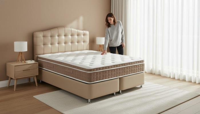 Bett Leder 2x Nachttisch 3 tlg. Schlafzimmer Set Möbel Modern Luxury Betten Neu
