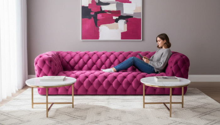 Pinke Xxl Big Couch Chesterfield Sofa Polster Stoff Couchen Viersitzer 250cm neu