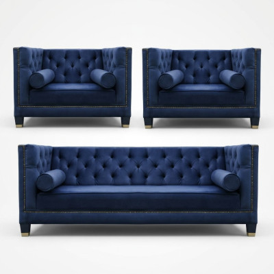 Chesterfield Blaue Sofagarnitur 3tlg Set Couch Garnituren Sitz Polster Gruppe