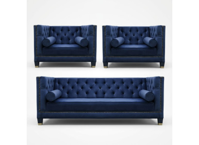 Chesterfield Blaue Sofagarnitur 3tlg Set Couch Garnituren Sitz Polster Gruppe