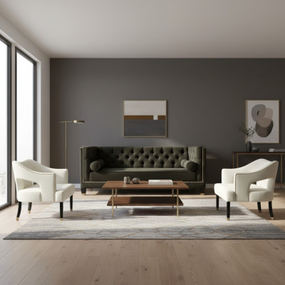 Chesterfield + 2 křesla černá bílá XXL Big textil Stoff Couchen Kreative.