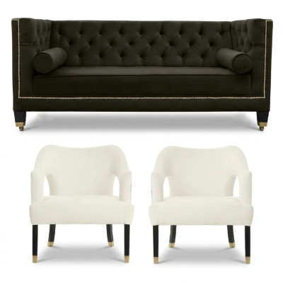Chesterfield + 2 křesla černá bílá XXL Big textil Stoff Couchen Kreative.