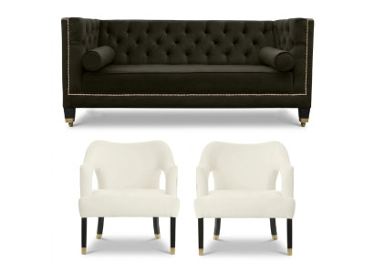 Chesterfield + 2 křesla černá bílá XXL Big textil Stoff Couchen Kreative.