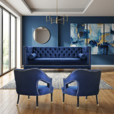 Luxus blaue Chesterfield Couchgarnitur Sessel + Dreisitzer 3+1+1 Set