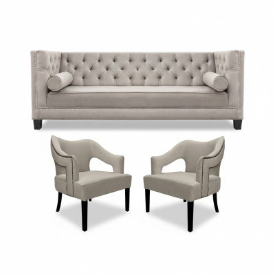 Beige Chesterfield Sofagarnitur Polster Sitz Garnituren 3tlg Set Gruppe