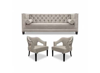 Beige Chesterfield Sofagarnitur Polster Sitz Garnituren 3tlg Set Gruppe