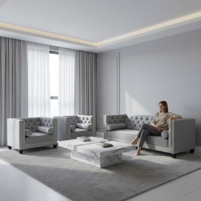 Sofa sedy Chesterfield křeslo luxusní nábytek textilie látkový obývací pokoj Nový