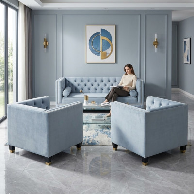 Blau Sofagarnitur Chesterfield Sessel Kreative Möbel Textil Stoff Wohnzimmer Neu