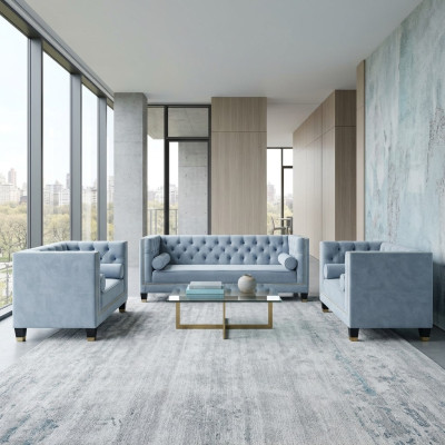 Blau Sofagarnitur Chesterfield Sessel Kreative Möbel Textil Stoff Wohnzimmer Neu