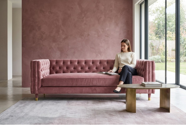 Růžová Chesterfield Pohovka Kreativní Nábytek 4 Místný Nový xxl Velký Gauče