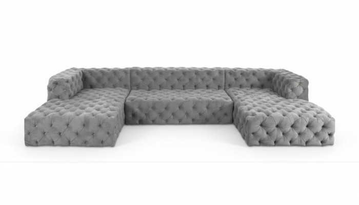 Chesterfield U tvar pohovka šedá XXL velká textil látka sedačky luxusní nábytek čalounění