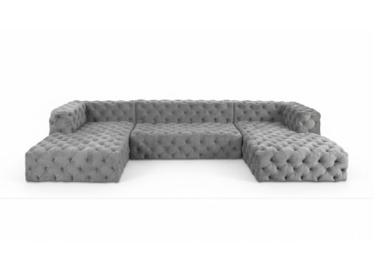Chesterfield U tvar pohovka šedá XXL velká textil látka sedačky luxusní nábytek čalounění