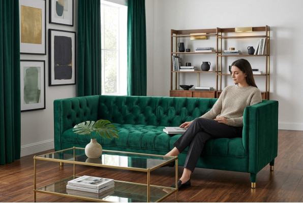 Grüner Chesterfield 4-Sitzer Luxus Sofa Textil Stoff Couchen