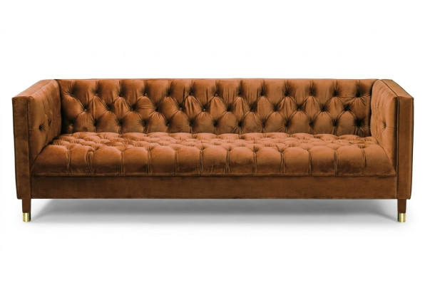 Oranžová pohovka Chesterfield Couch textilní látka pohovky luxusní nábytek 4-místná