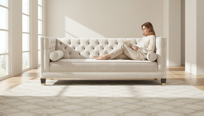 Luxus Beige Chesterfield Samt Dreisitzer Polster Möbel Hotel Wohnzimmer Praxis