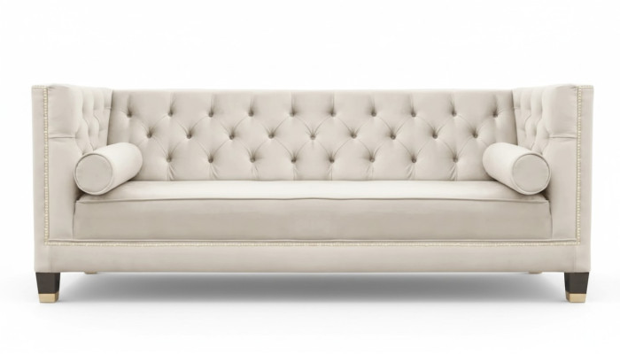 Luxus Beige Chesterfield Samt Dreisitzer Polster Möbel Hotel Wohnzimmer Praxis
