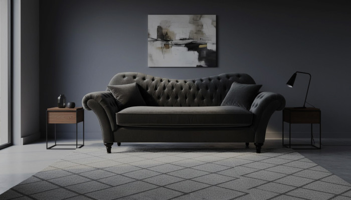 Couchen Polster Sofa Sofas Chesterfield Schwarz Dreisitzer Stoff Wohnzimmer Neu
