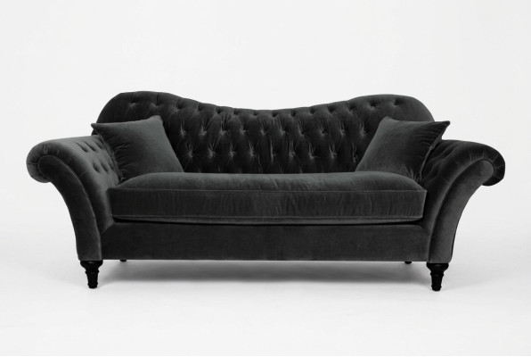 Couchen Polster Sofa Sofas Chesterfield Schwarz Dreisitzer Stoff Wohnzimmer Neu