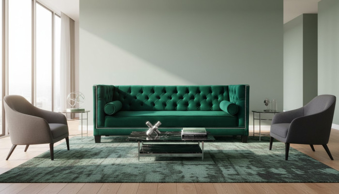 Luxus Grün Chesterfield Samt Dreisitzer Polster Möbel Hotel Wohnzimmer Praxis