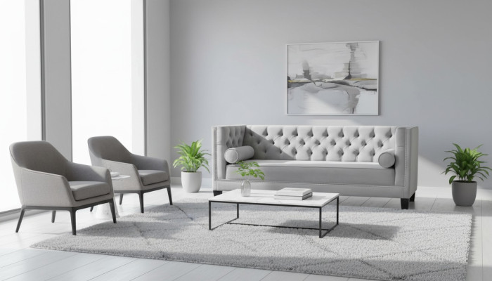Luxus Grau Chesterfield Samt Dreisitzer Polster Möbel Hotel Wohnzimmer Praxis