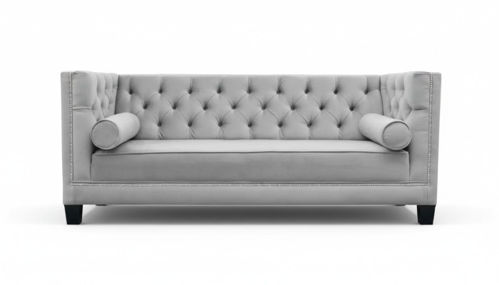 Luxus Grau Chesterfield Samt Dreisitzer Polster Möbel Hotel Wohnzimmer Praxis