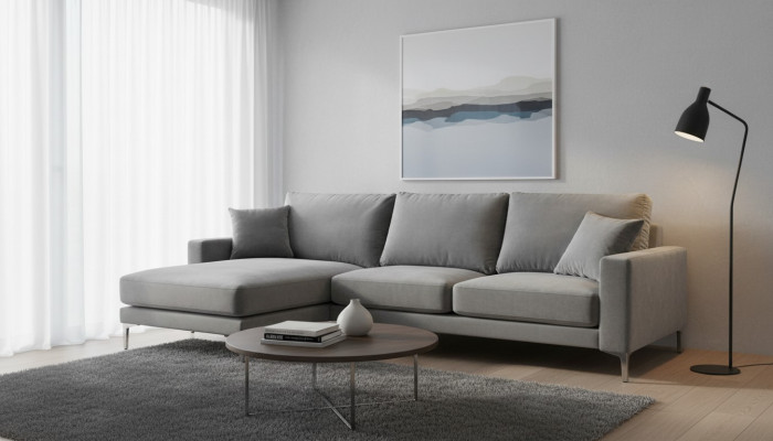 Ecksofa šedé XXL velké textilní Chesterfield sedačky Kreativní nábytek obývacího pokoje.