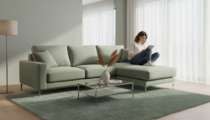 Salbeigrün Grün Ecksofa Stoff Wohnzimmer Design Couchen Polster Sofa Sofas Neu