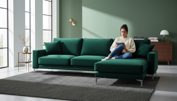 Loft Sofa Luxus Eckcouch Möbel Eckgarnitur Samt Couchen Wohnzimmer sofas grün