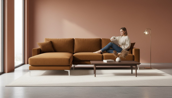 Orange Ecksofa Stoff Wohnzimmer Design Couchen Polster Sofa Sofas Orange Samt