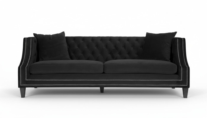 Luxus Schwarze Stoffcouch Dreisitzer Polster Möbel Hotel Wohnzimmer Praxis Samt