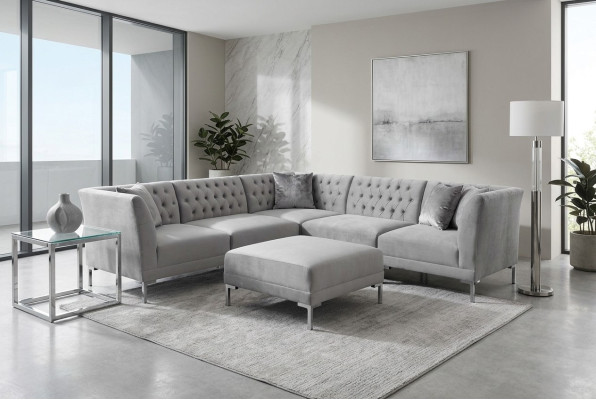Ecksofa Hocker Grau Big Textill Stoff Chesterfield Sofas Möbel Fußhocker Sofas