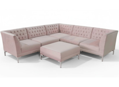 Rosa Ecksofa Hocker Chesterfield Sofas Möbel xxl Big Textill Stoff Sofas 2tlg