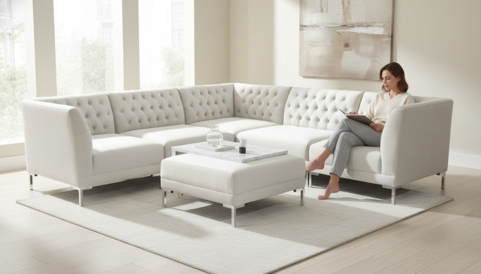 Rohová sedací souprava stolička krémová bílá Big Textilie Chesterfield Přepínání nábytku Luxusní nábytek 2ks.