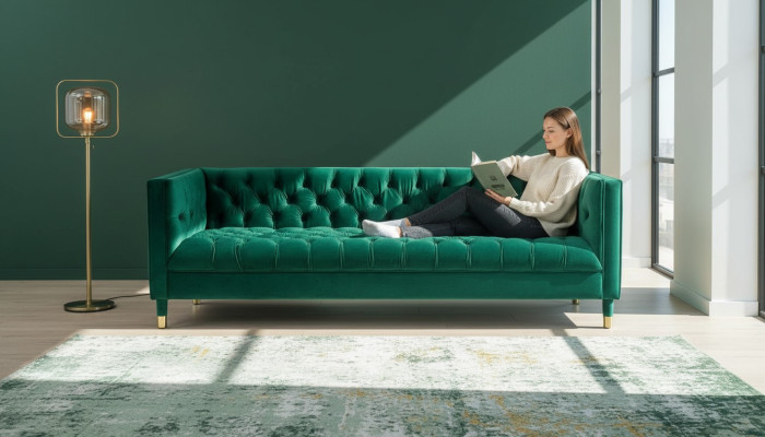 Grüne Dreisitzer Stoff Chesterfield Design Couchen Polster Sofa Wohnzimmer 230cm