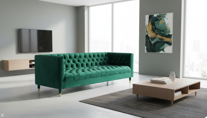 Grüne Dreisitzer Stoff Chesterfield Design Couchen Polster Sofa Wohnzimmer 230cm