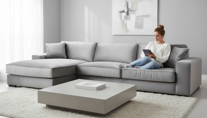 Italský nábytek v italském stylu, designový rohový gauč z látky do obývacího pokoje.